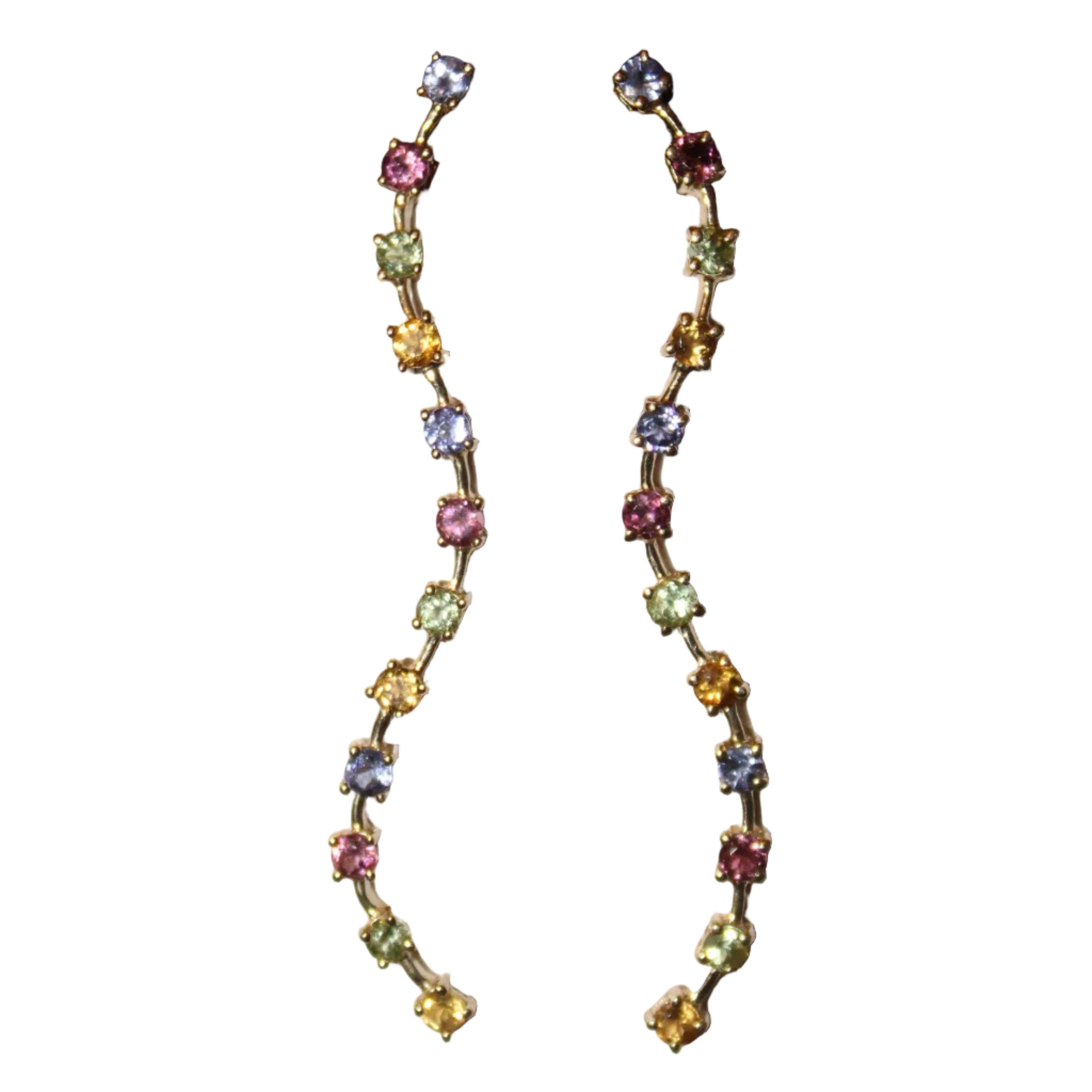 Multicolored gemstone earring on a white and black background