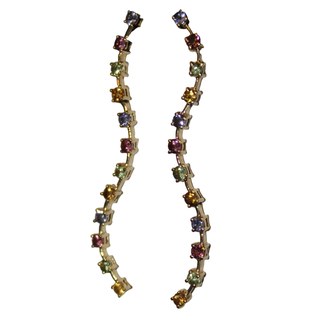 Multicolored gemstone earring on a white background