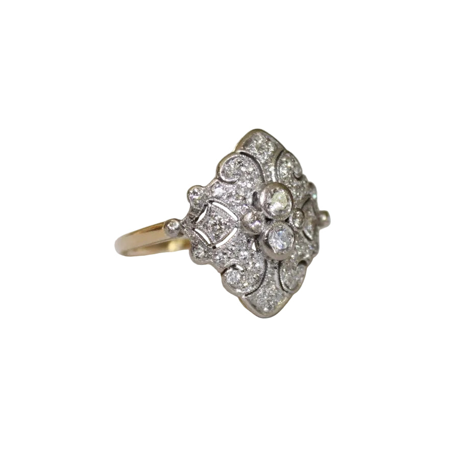 Decorative ring with gemstones on a white background
