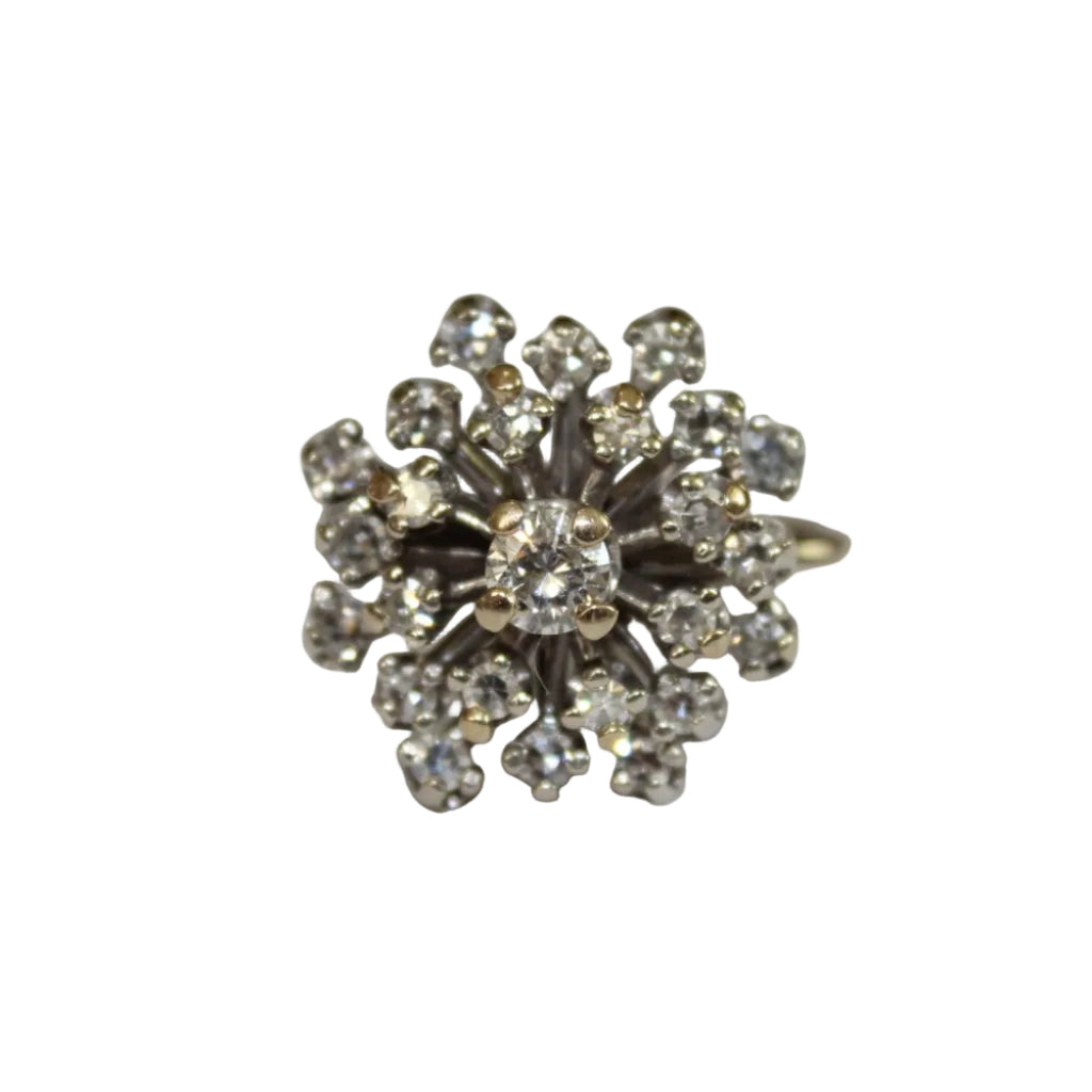 Silver ring with diamonds on a white background